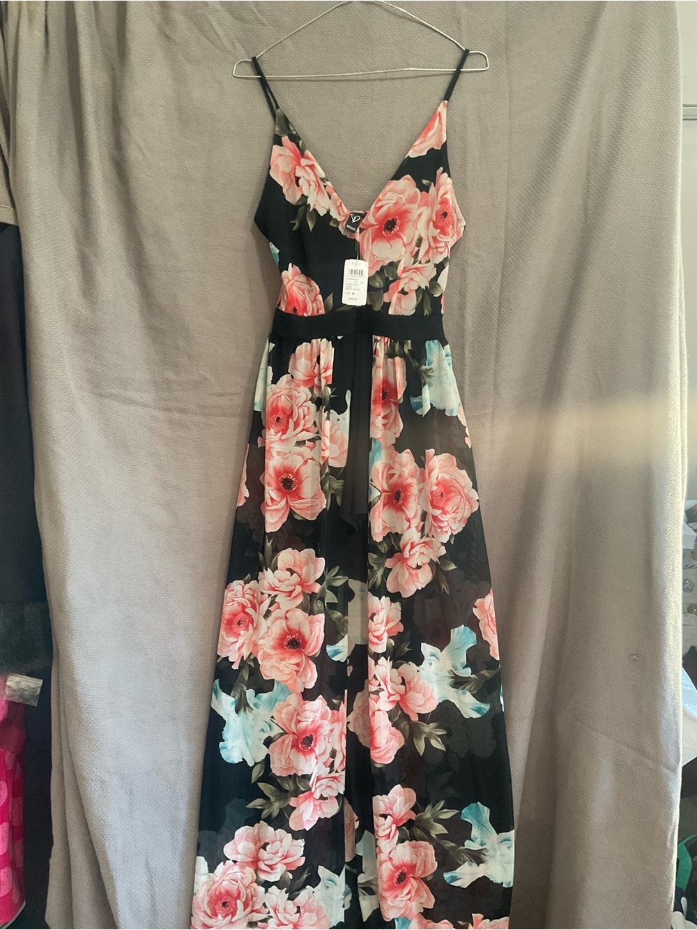 Windsor Black Maxi Dress with Pink Floral Print